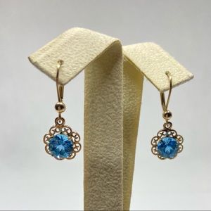 Solid real 14kt Yellow Gold Colored Stone Earrings